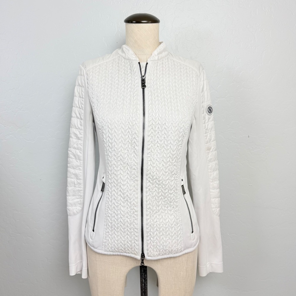 Bogner Womens White Quilted Full Zip Mock Neck Lightweight Jacket Size S EU 36